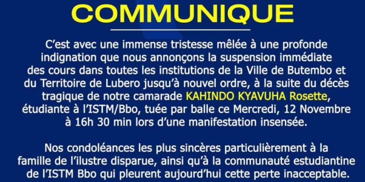 Butembo-Lubero : la REC suspend les cours après la mort d’une étudiante de l’ISTM